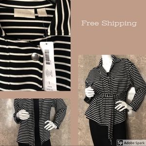 Chico, Black and White LS Jacket, Stripe Knit
